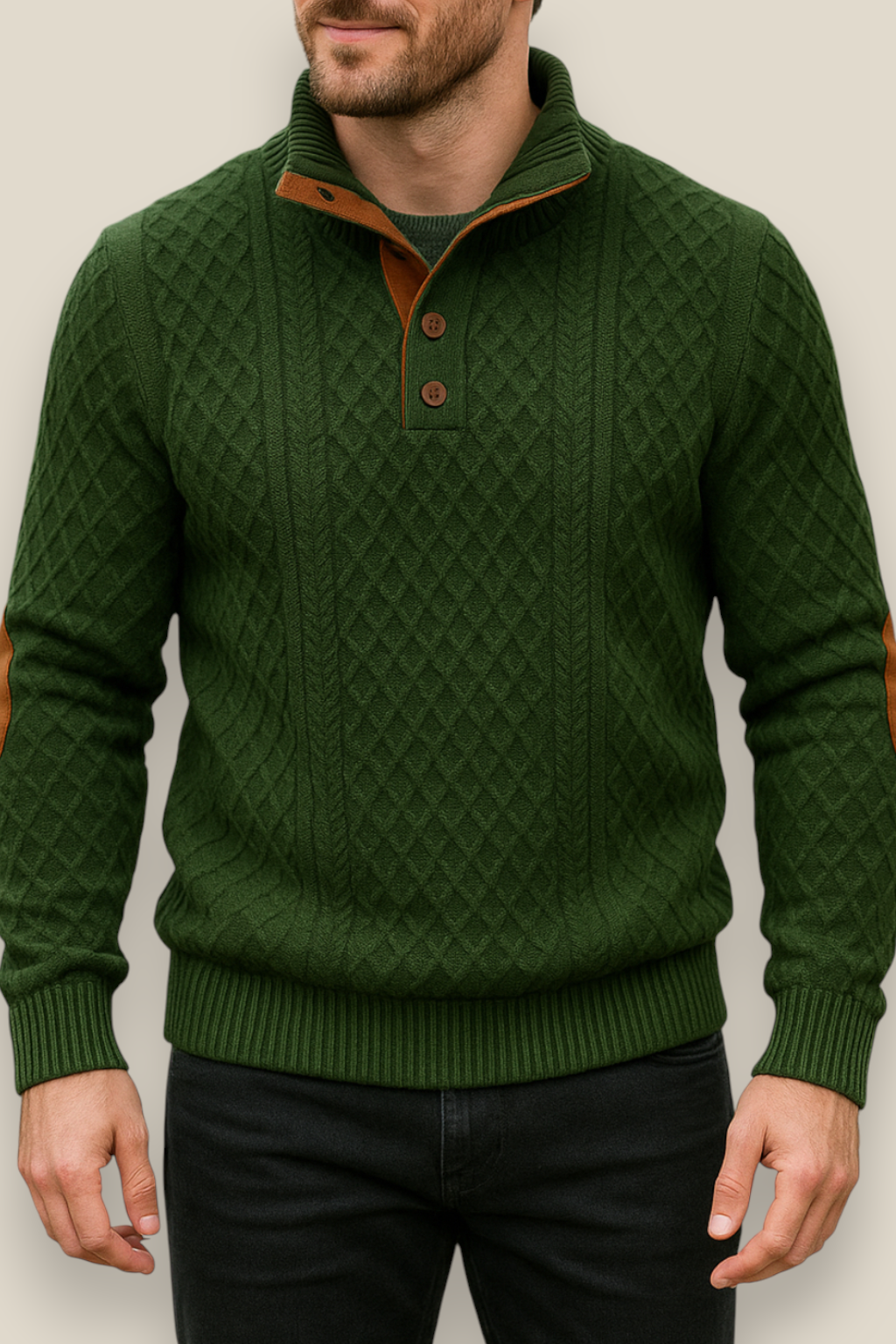 Men’s Jacquard Knit Jumper - Long Sleeve Collared Sweater