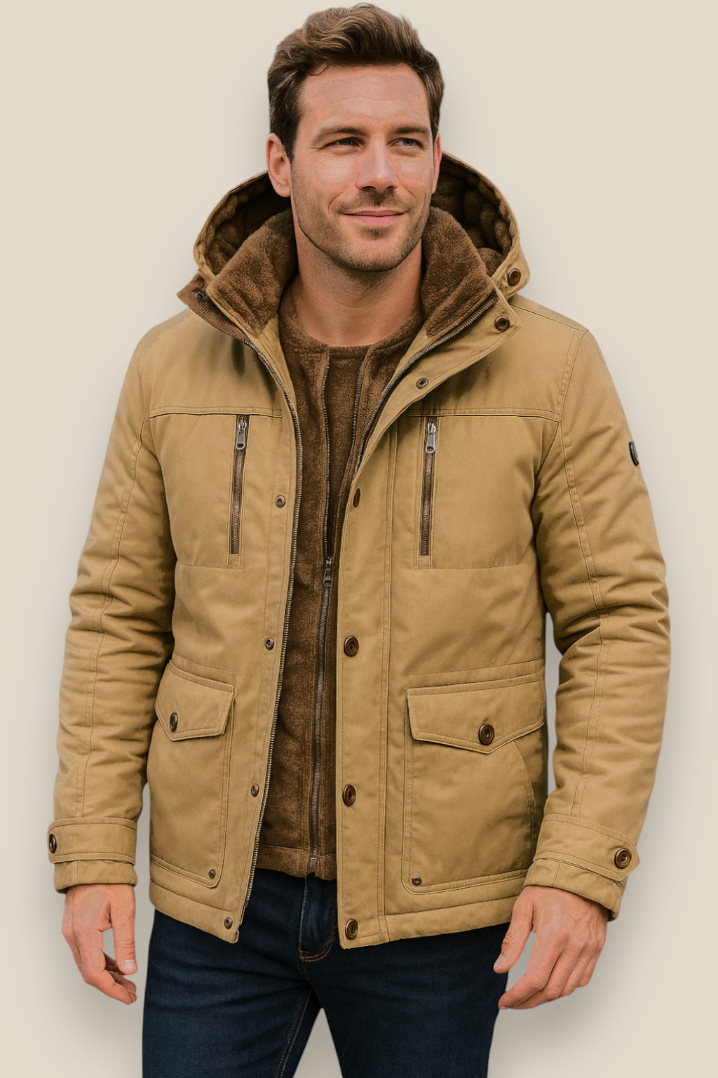 Men’s Padded Utility Coat, Mid-Length Fleece-Lined Thick Winter Jacket, Warm Overcoat