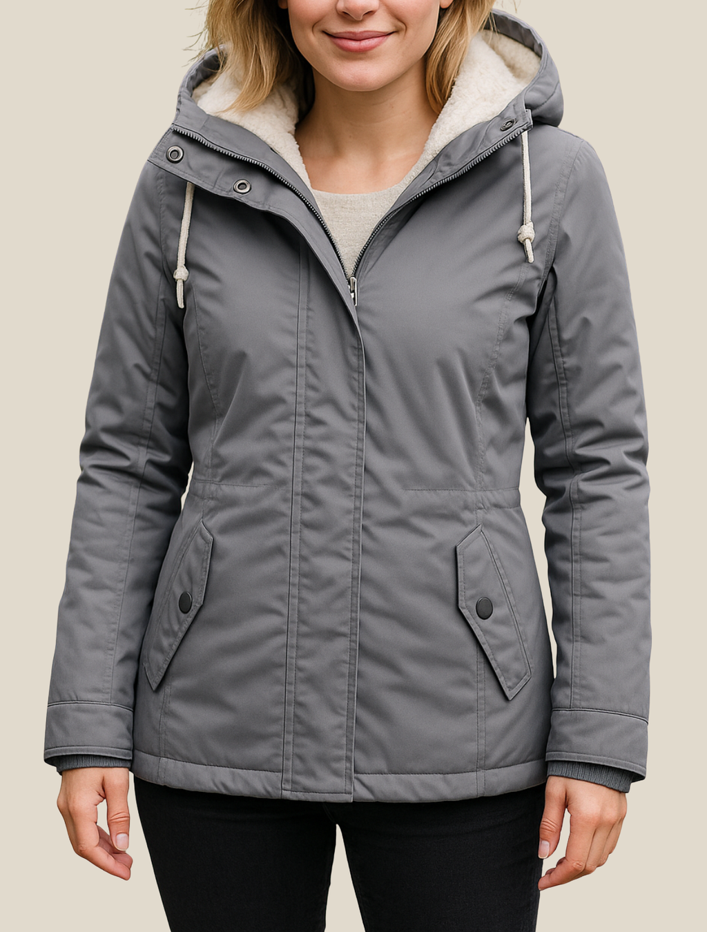 Women's Fleece Hooded Parka Jacket, Casual Thick Winter Coat With Zipper And Pockets