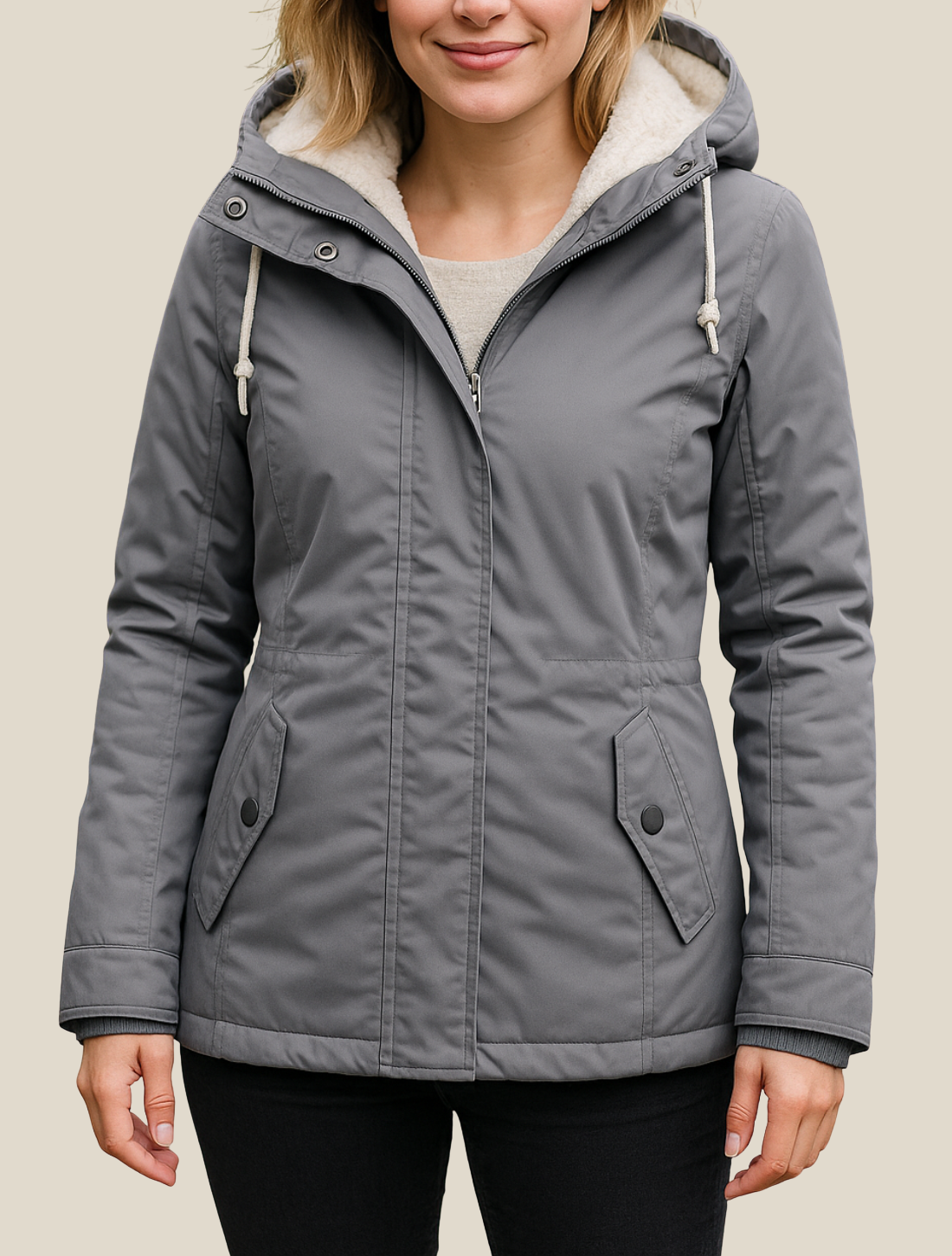 Women's Fleece Hooded Parka Jacket, Casual Thick Winter Coat With Zipper And Pockets