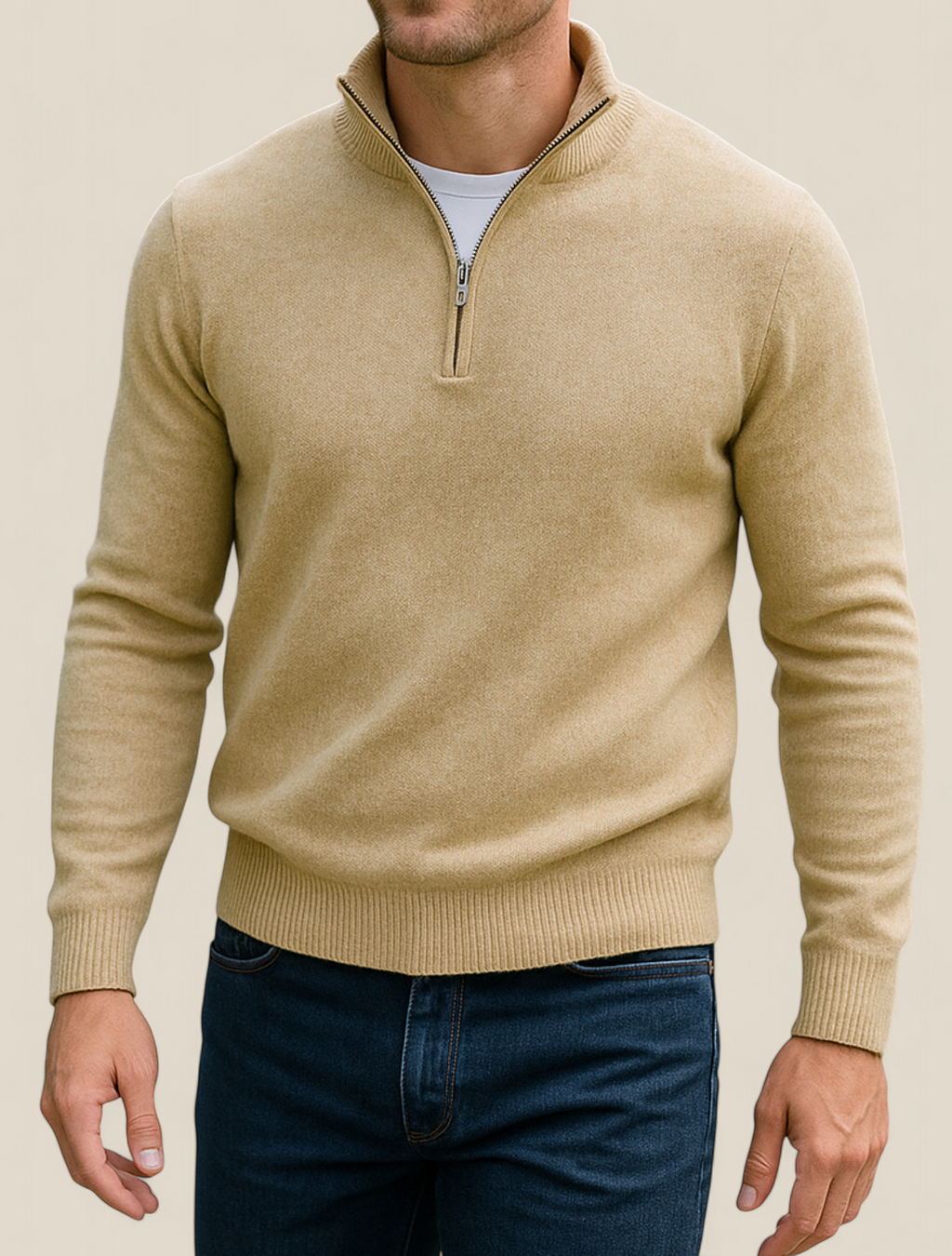 Men’s Fleece Pullover Jumper - Warm Winter Zip-Up Polo