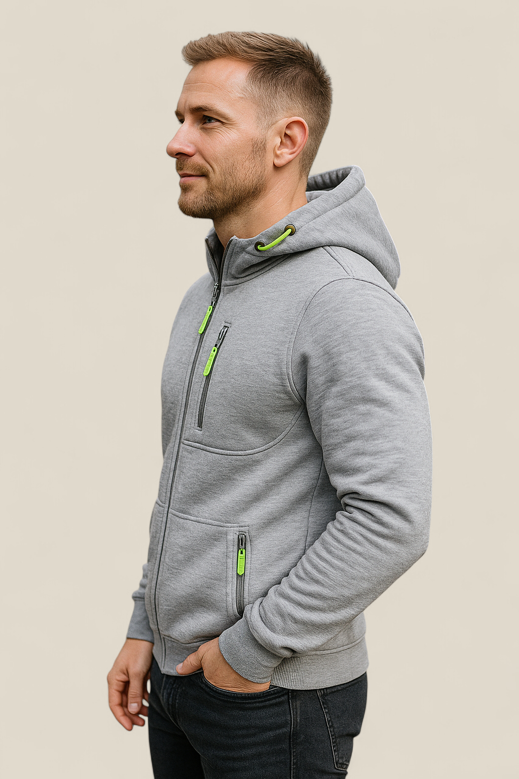 Men’s Hooded Zip-Up Jacket - Casual Long Sleeve Sports Gym Hoodie