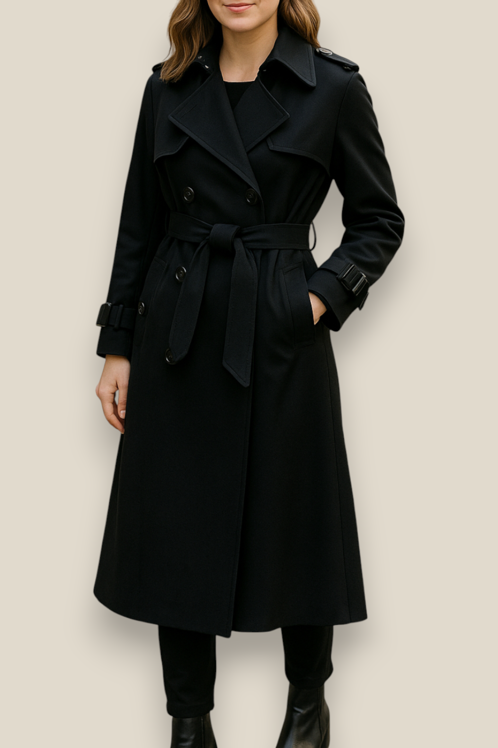 Women’s Double Breasted Trench Coat, Long British Windbreaker, Elegant Winter Overcoat