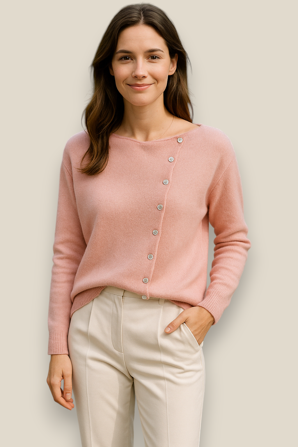 Women’s Elegant Knitted Jumper, Button Up Winter Sweatshirt, Casual Winter Top