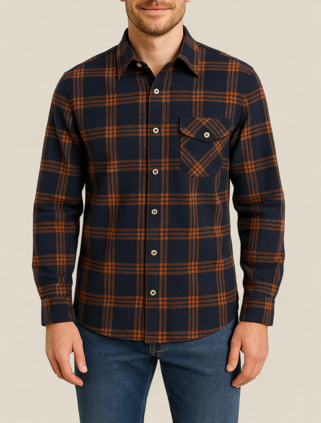 Men’s Flannel Shirt - Long Sleeve Plaid Top, Cotton Button Up Sweater