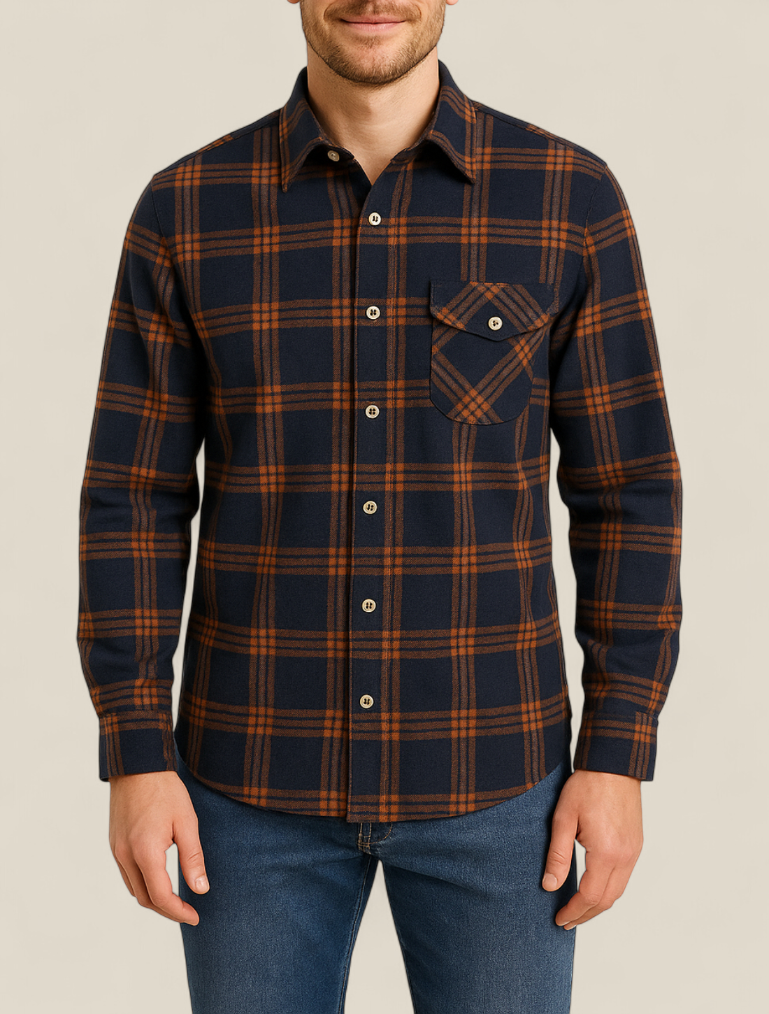 Men’s Flannel Shirt - Long Sleeve Plaid Top, Cotton Button Up Sweater