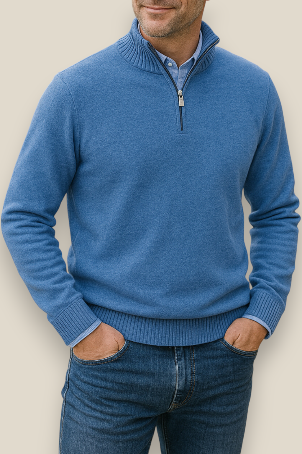 Men’s Knit Jumper, Warm Casual Zipper Sweater, Warm Winter Overcoat