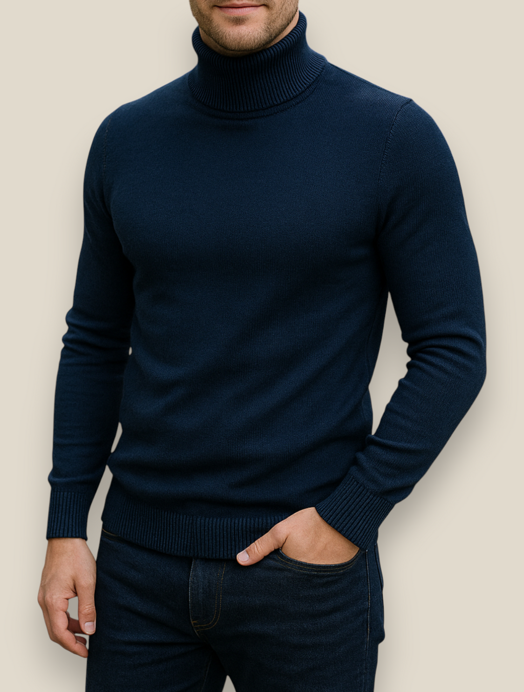 Men’s Turtleneck Jumper, Slim Fit High Neck Sweater, Warm Winter Top