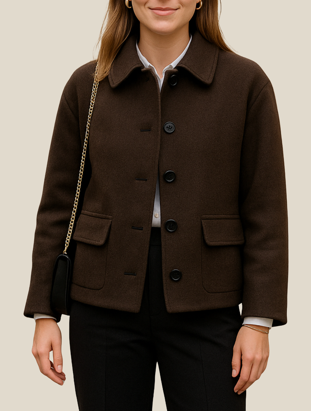 Women’s Wool Coat, Short Button-Up Elegant Jacket, Warm Winter Sweater