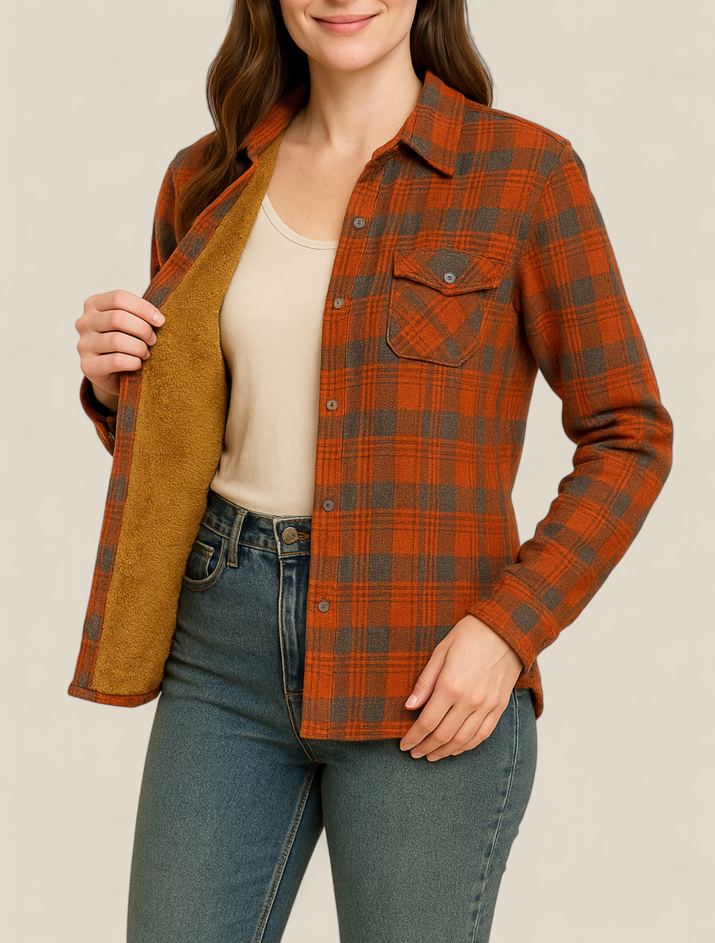 Women’s Plaid Shirt Jacket - Elegant Fleece Winter Slim Fit Blouse