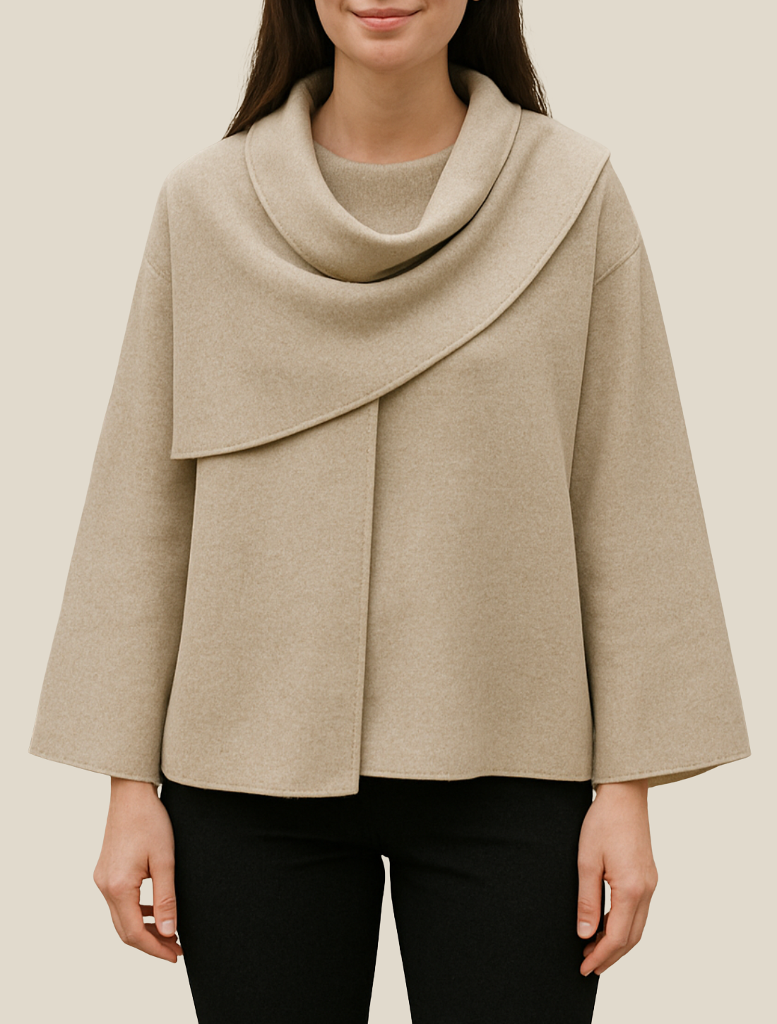 Women’s Elegant Long Cape Cardigan, Winter Knitted Scarf Styled Warm Jacket