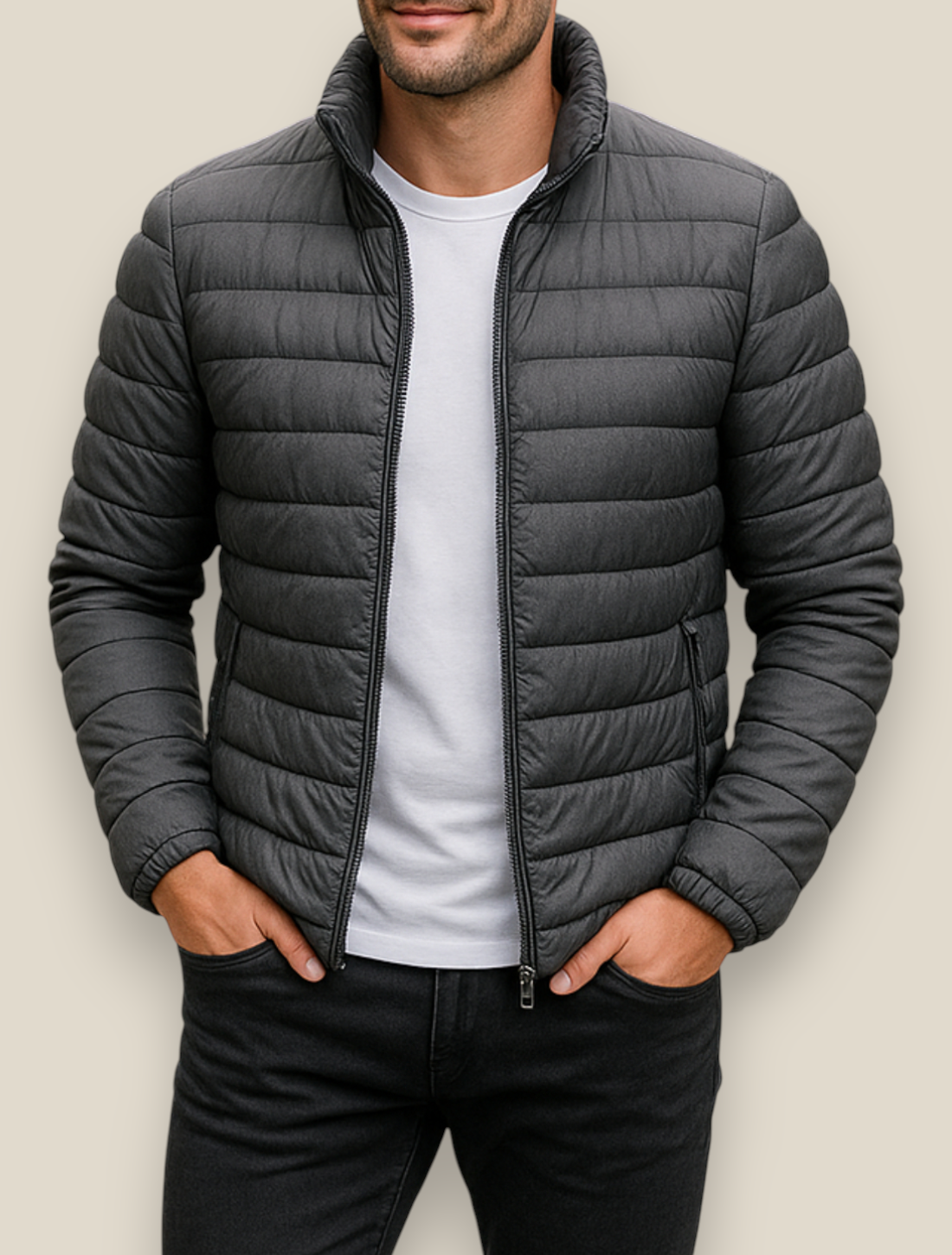 Men’s Down Puffer Jacket, Winter Padded Casual Windbreaker Coat, Thick Warm Overcoat