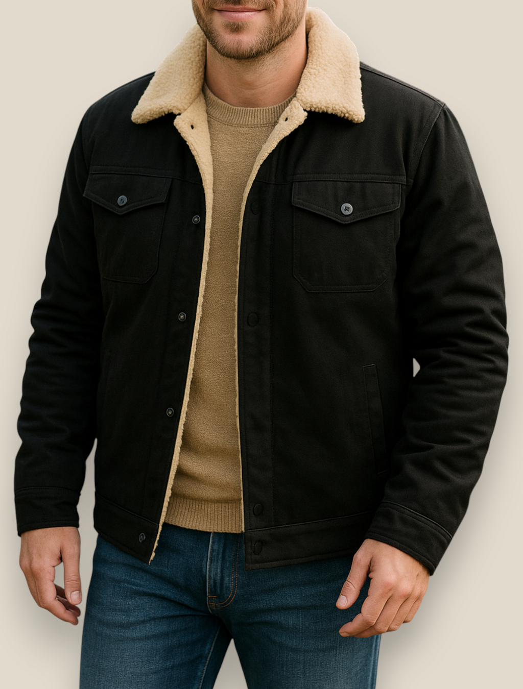 Men’s Winter Fleece Lined Jacket, Thick Warm Plush Coat, Casual Winter Outerwear
