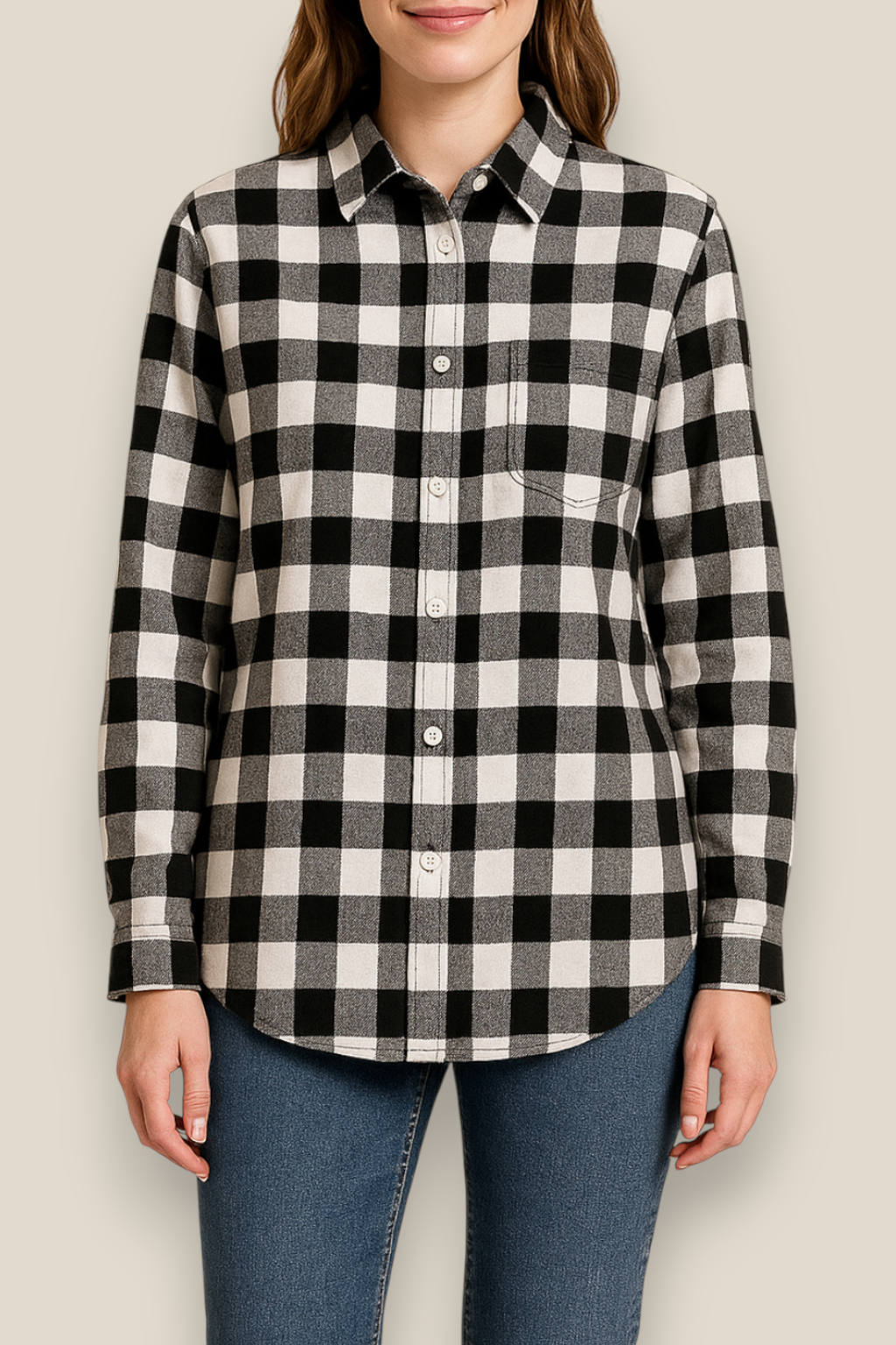 Women’s Flannel Plaid Shirt - Cotton Long Sleeve Casual Winter Blouse