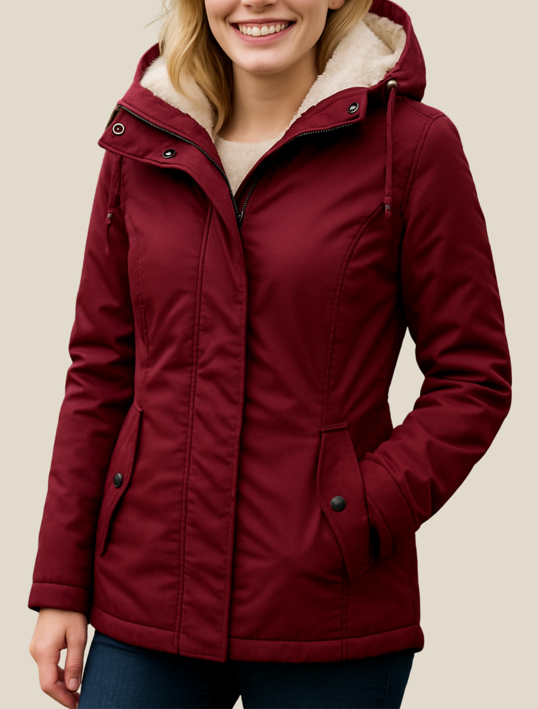 Women's Fleece Hooded Parka Jacket, Casual Thick Winter Coat With Zipper And Pockets