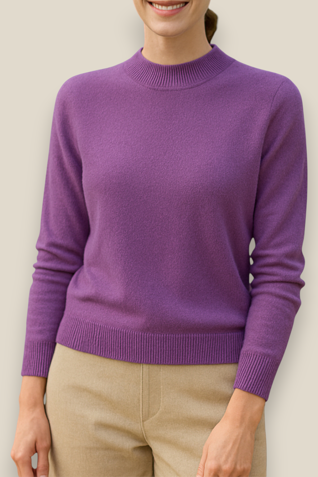 Women’s Merino Wool Jumper - Soft Knit Mock Neck Pullover Sweater