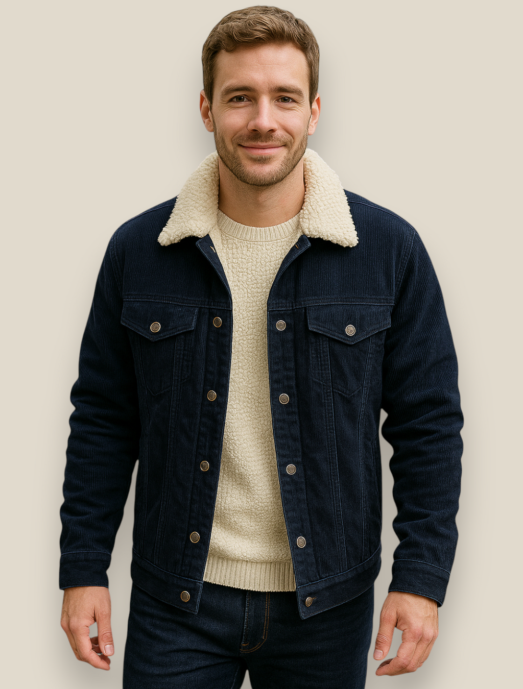 Men’s Corduroy Sherpa Jacket - Thick Fleece Lined Winter Coat