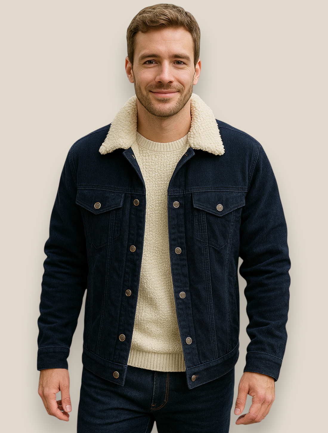 Men’s Corduroy Sherpa Jacket - Thick Fleece Lined Winter Coat