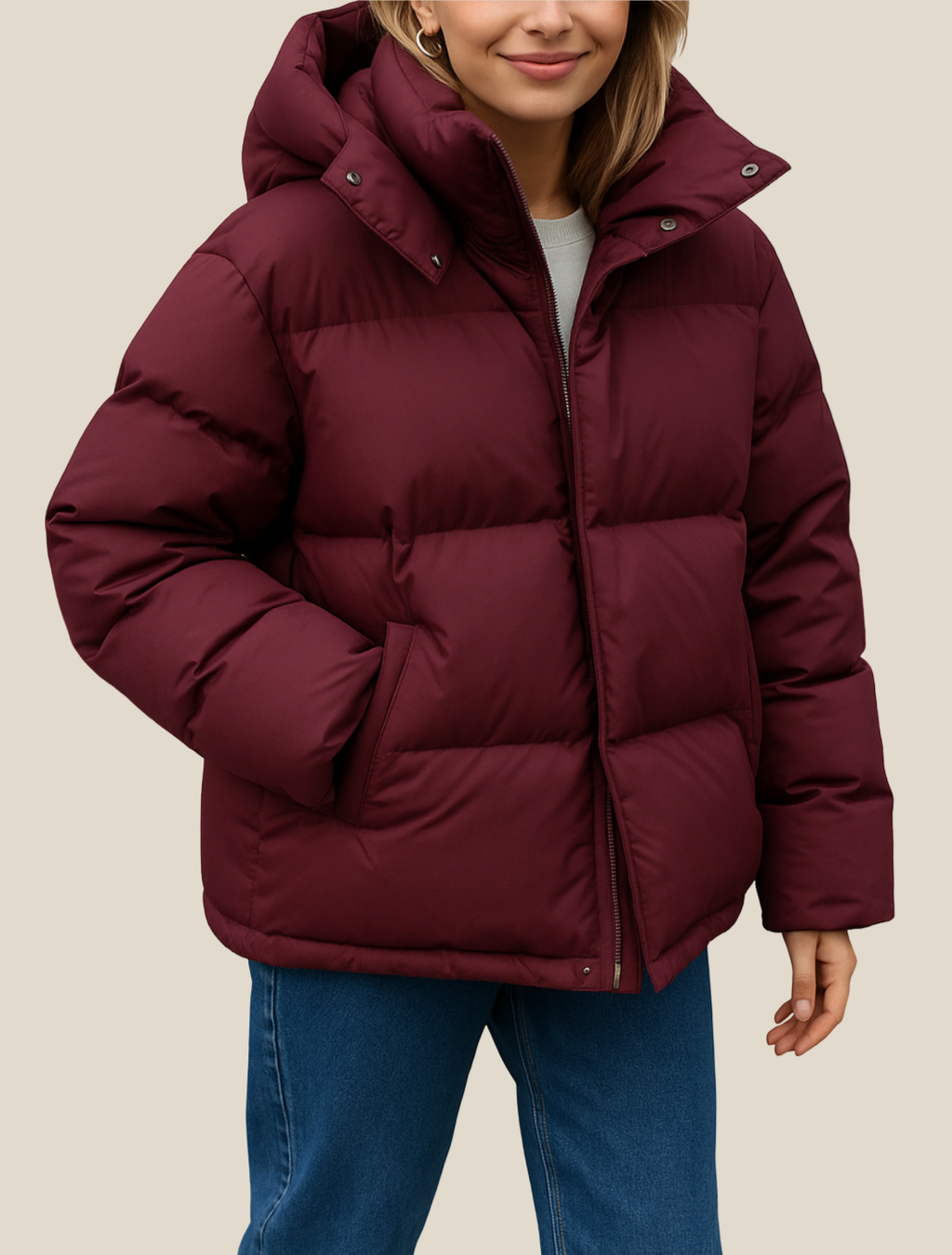 Women’s Hooded Winter Puffer Jacket, Warm Loose-Fit Parka, Casual Cold-Weather Coat