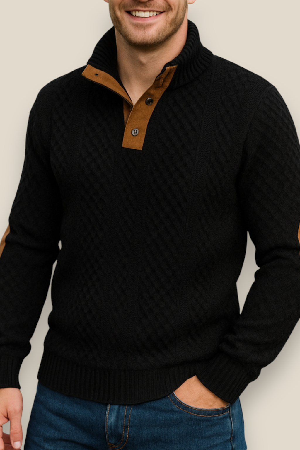 Men’s Jacquard Knit Jumper - Long Sleeve Collared Sweater