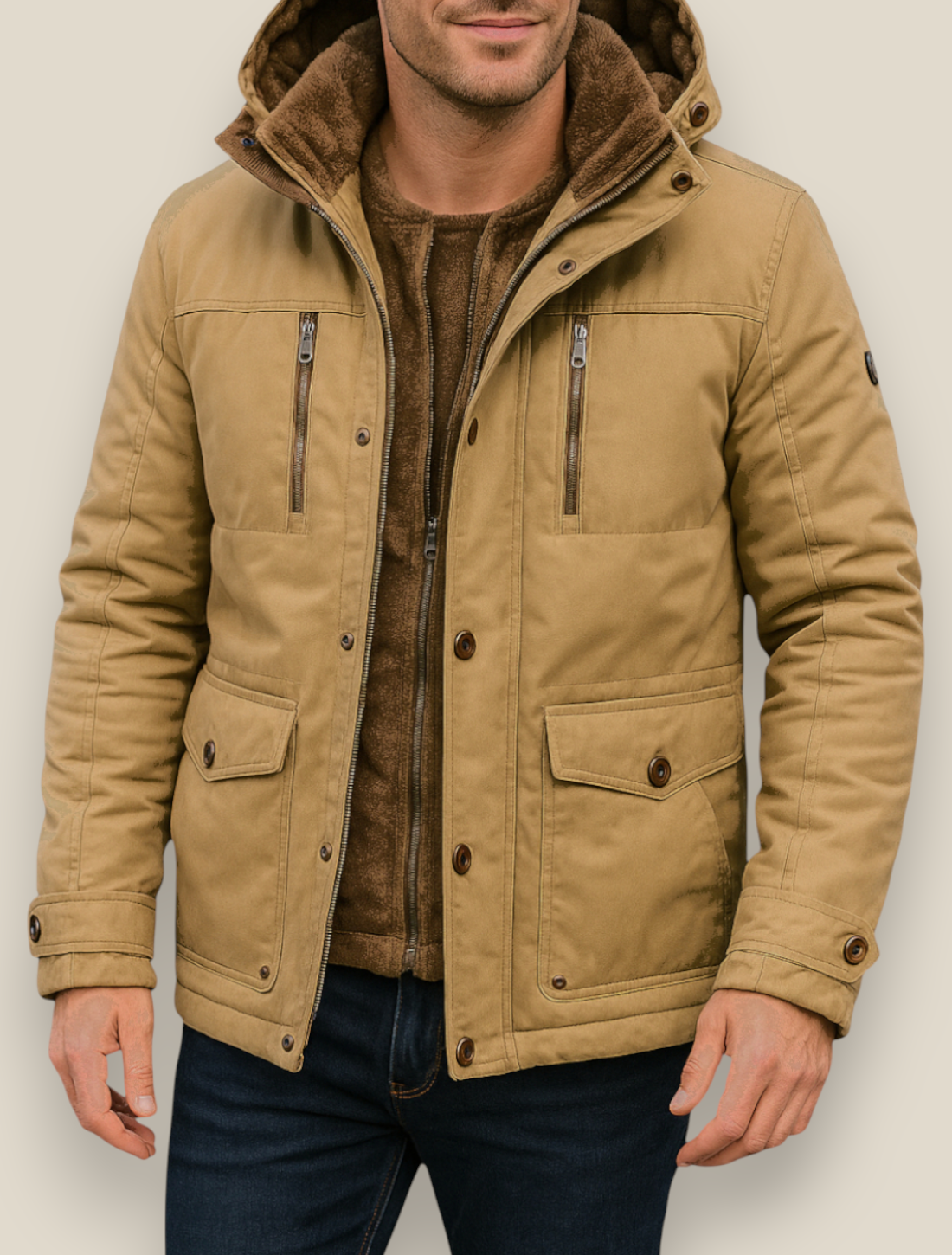 Men’s Padded Utility Coat, Mid-Length Fleece-Lined Thick Winter Jacket, Warm Overcoat
