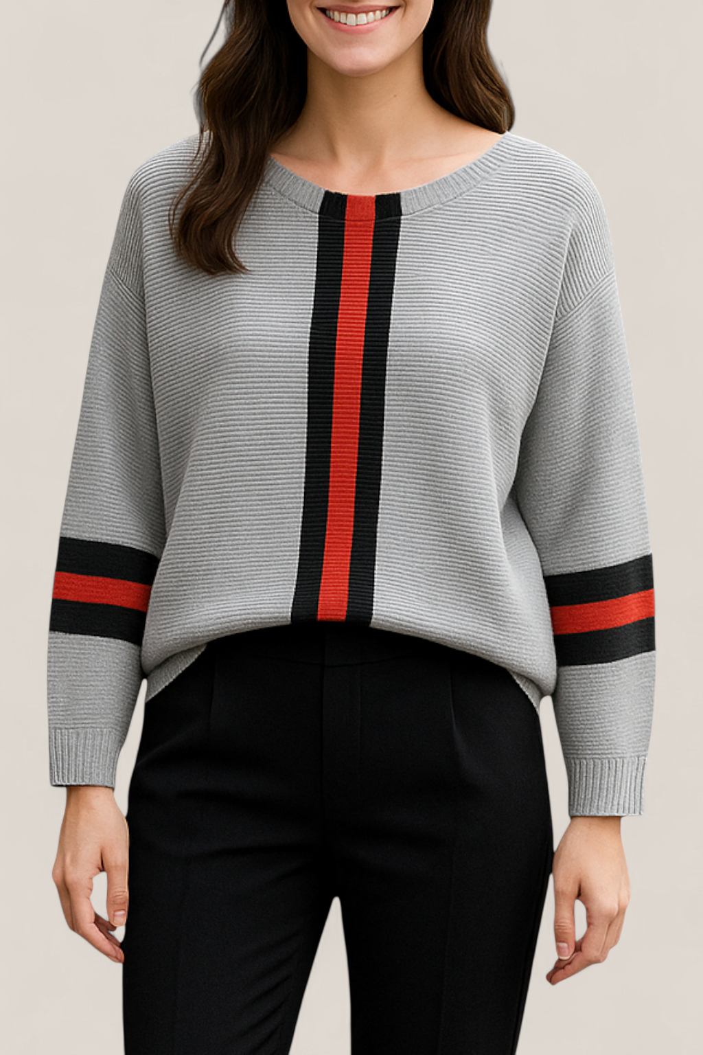 Women’s Vertical Stripe Jumper, Long Sleeve Casual Knit Top, Loose Fit Sweatshirt