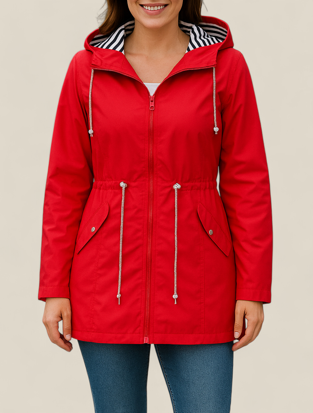 Women’s Waterproof Raincoat, Lightweight Hooded Trench Jacket, Warm Outdoor Coat