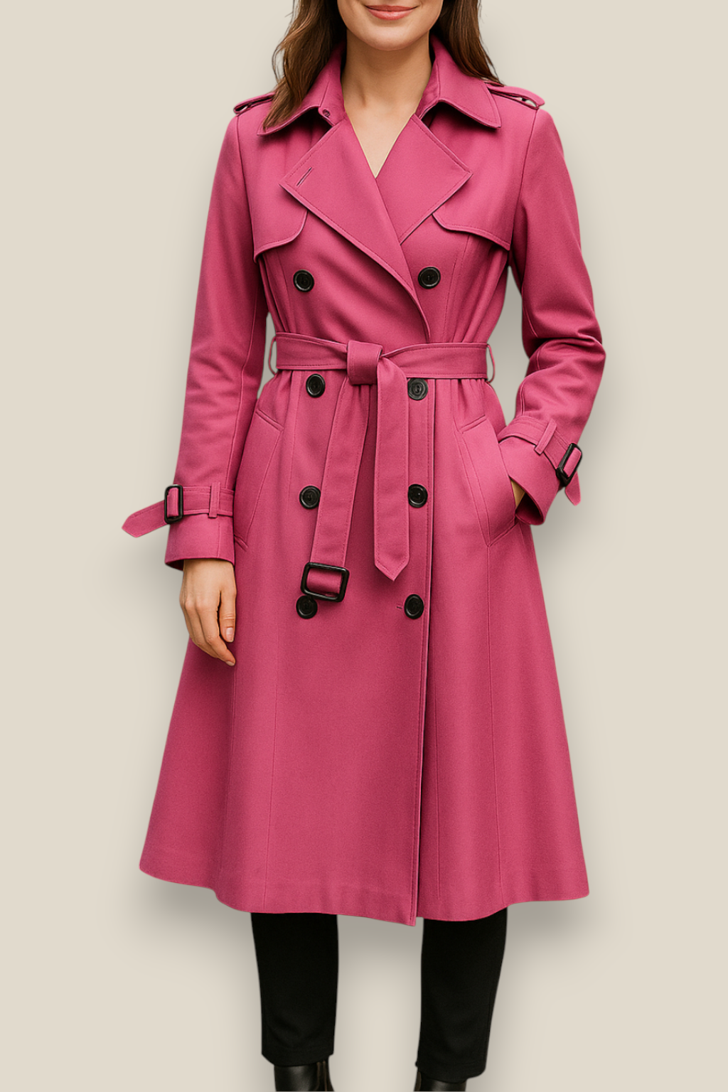 Women’s Double Breasted Trench Coat, Long British Windbreaker, Elegant Winter Overcoat