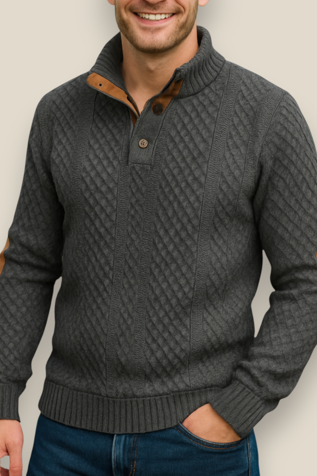 Men’s Jacquard Knit Jumper - Long Sleeve Collared Sweater