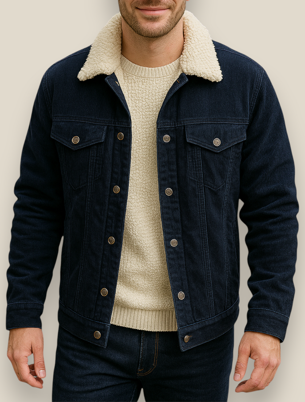 Men’s Corduroy Sherpa Jacket - Thick Fleece Lined Winter Coat