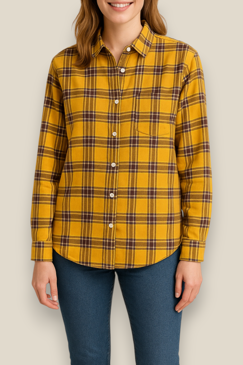 Women’s Flannel Plaid Shirt - Cotton Long Sleeve Casual Winter Blouse