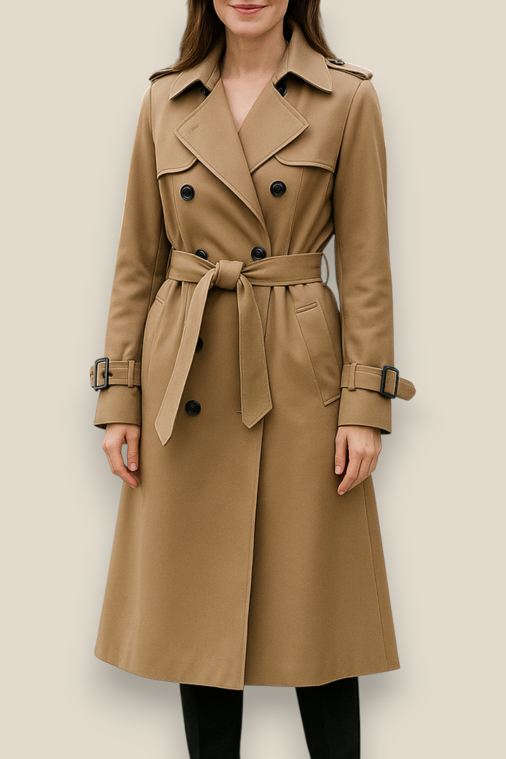 Women’s Double Breasted Trench Coat, Long British Windbreaker, Elegant Winter Overcoat