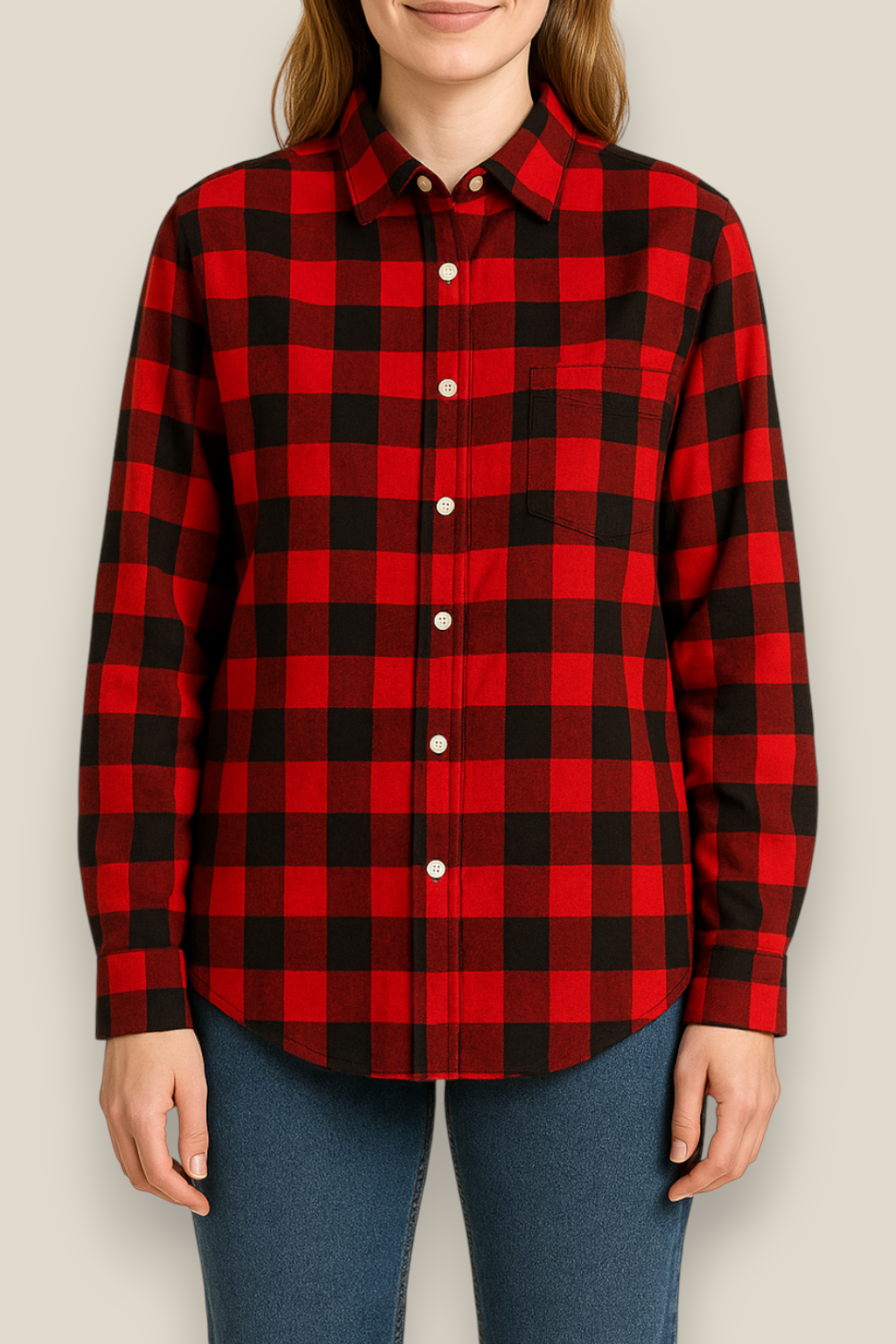 Women’s Flannel Plaid Shirt - Cotton Long Sleeve Casual Winter Blouse