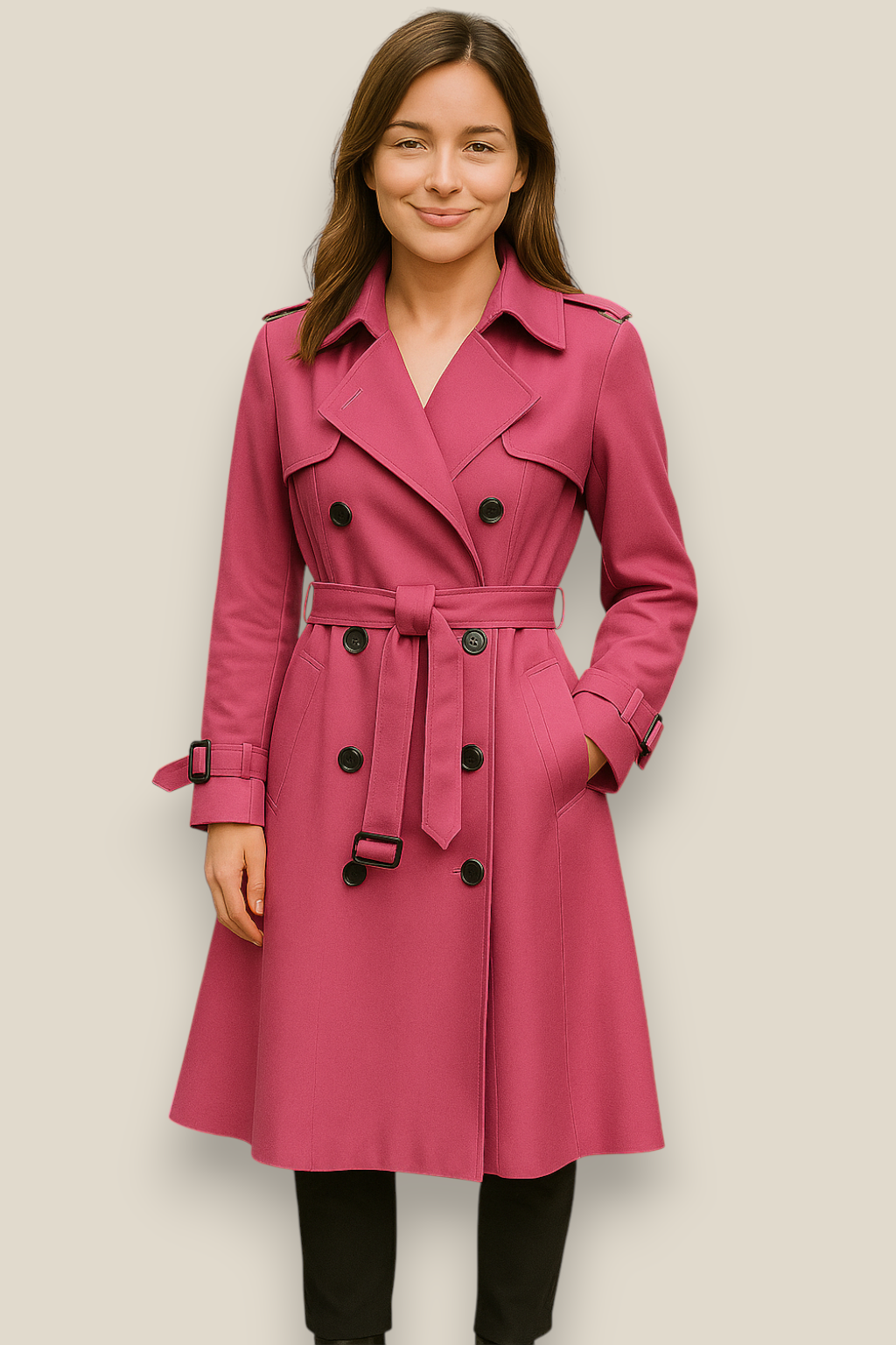 Women’s Double Breasted Trench Coat, Long British Windbreaker, Elegant Winter Overcoat