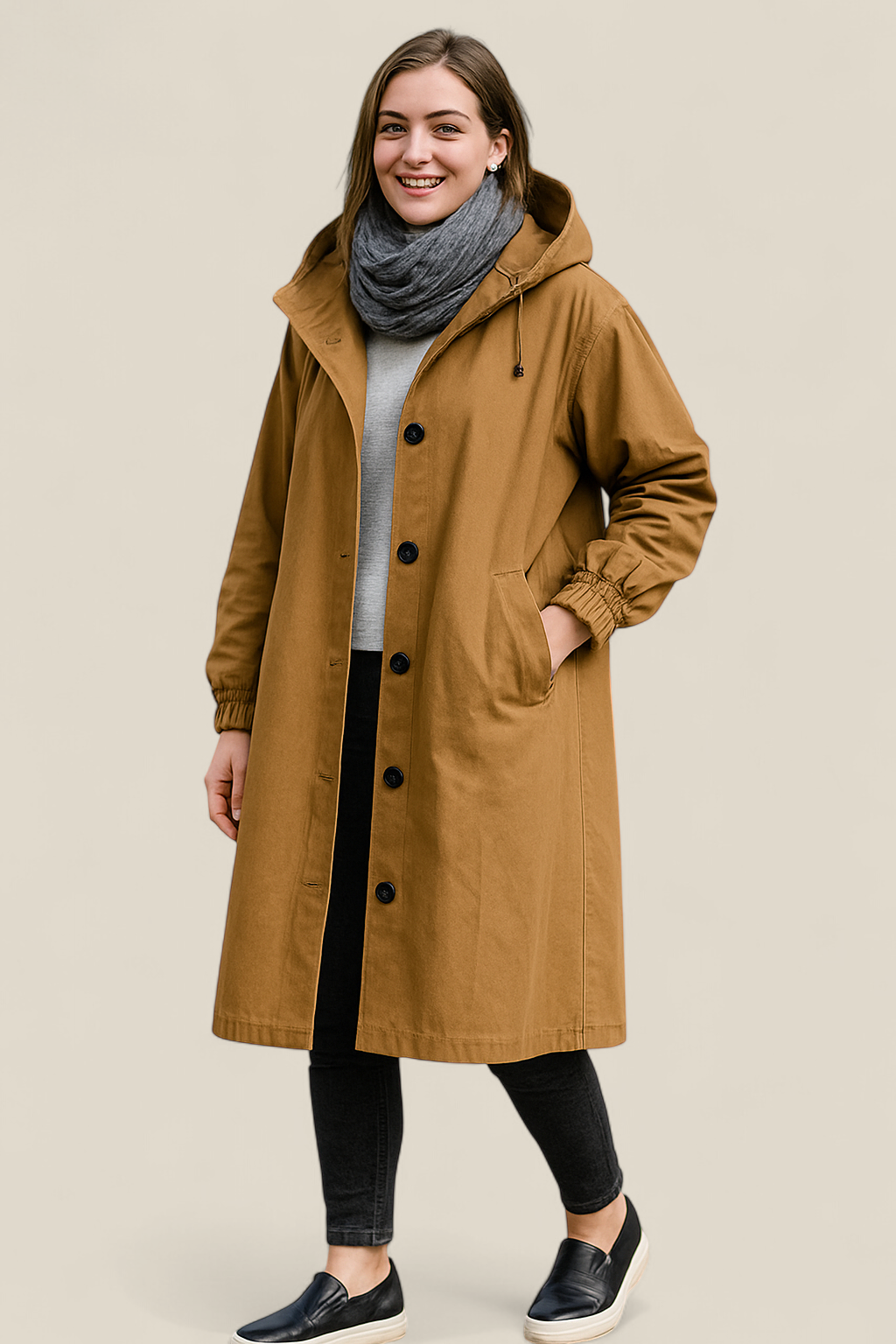 Women’s Hooded Coat, Mid-Length Casual Windproof Jacket, Winter Pullover