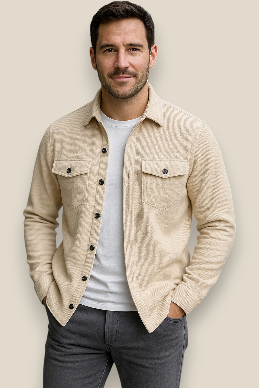 Men’s Corduroy Jacket, Stand Collar Button-Up Casual Coat, Warm Winter Pullover