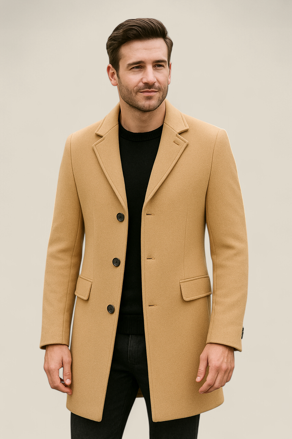 Men’s Long Trench Coat - Casual Single-Breasted Lightweight Jacket