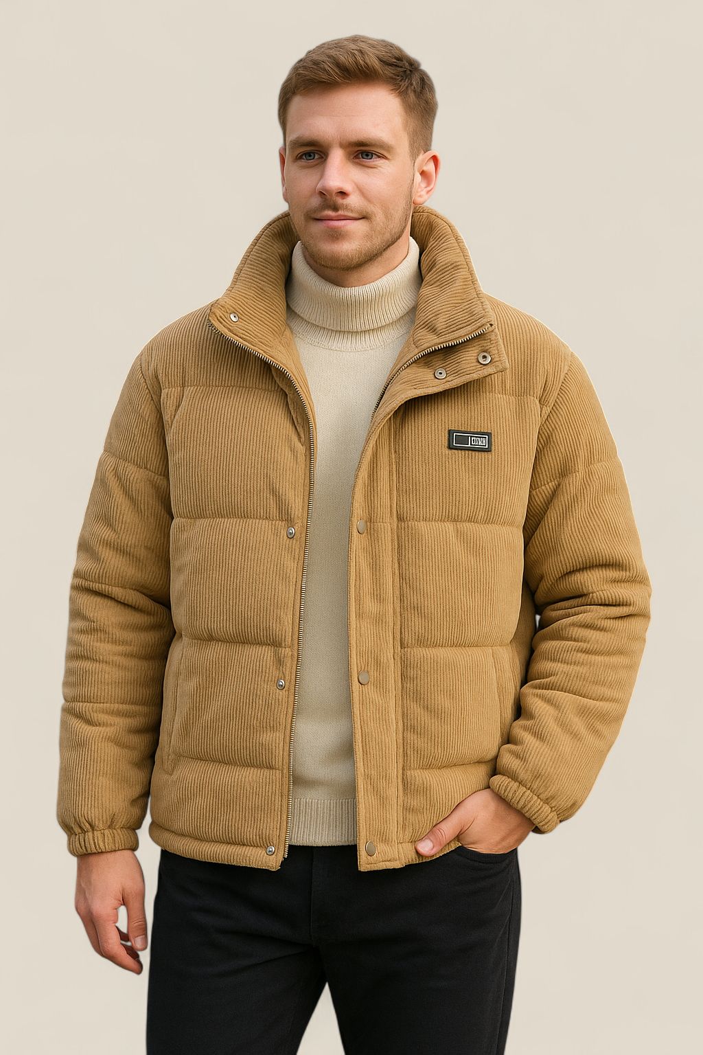 Men’s Thick Padded Winter Coat - Hooded Lapel Collar Jacket