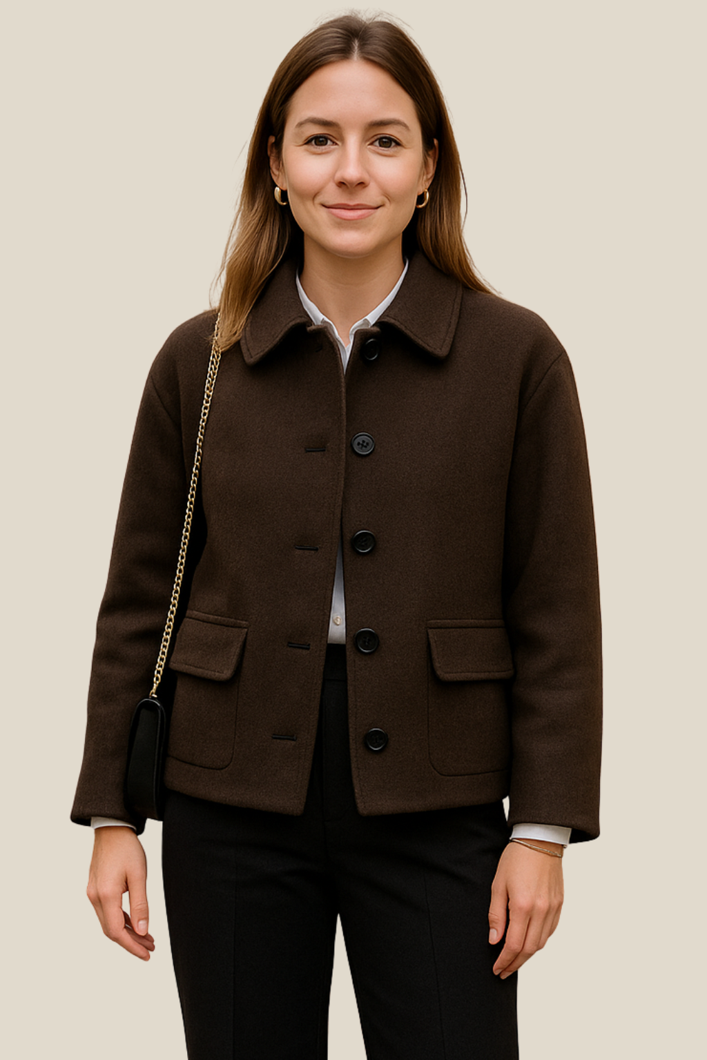 Women’s Wool Coat, Short Button-Up Elegant Jacket, Warm Winter Sweater