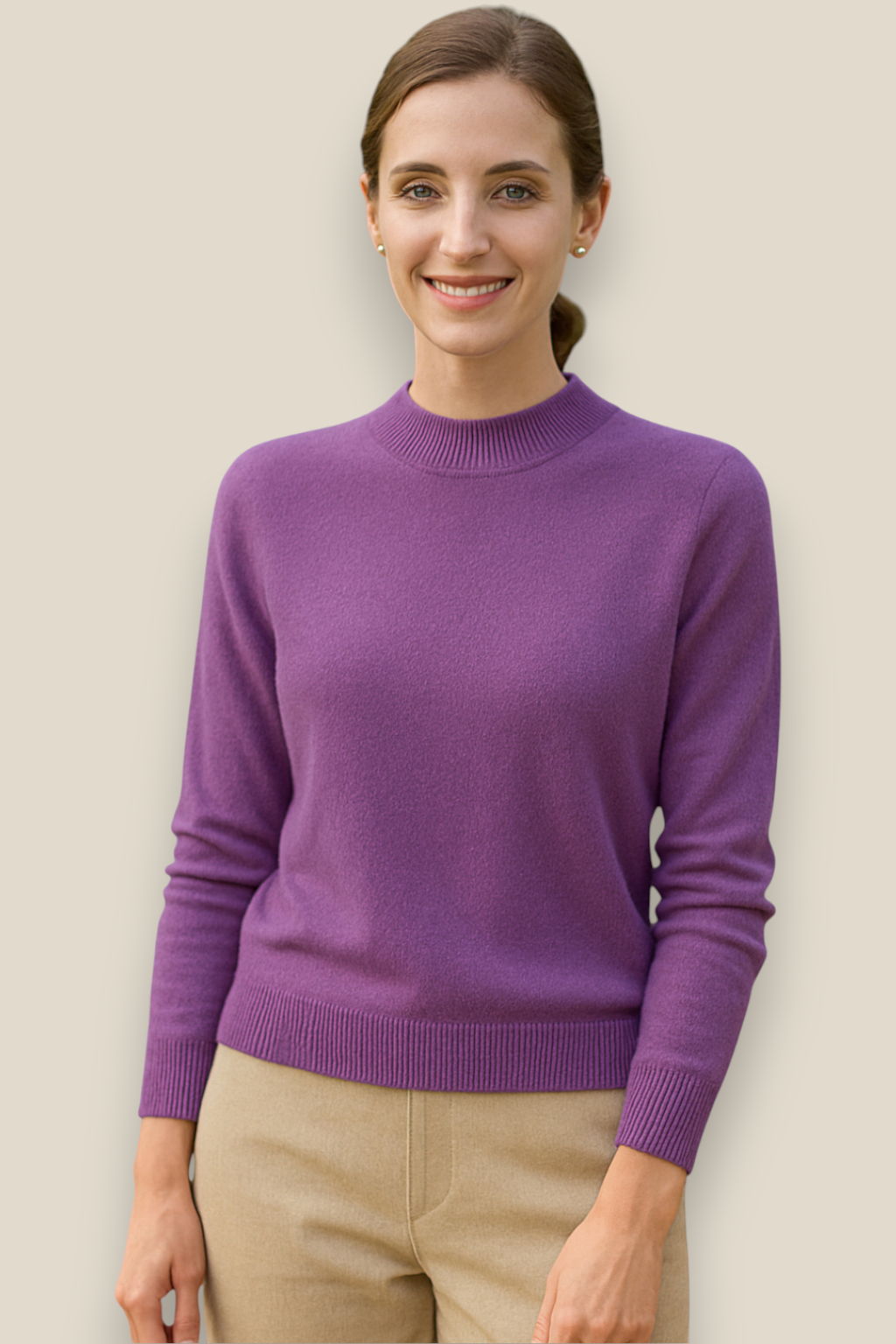 Women’s Merino Wool Jumper - Soft Knit Mock Neck Pullover Sweater