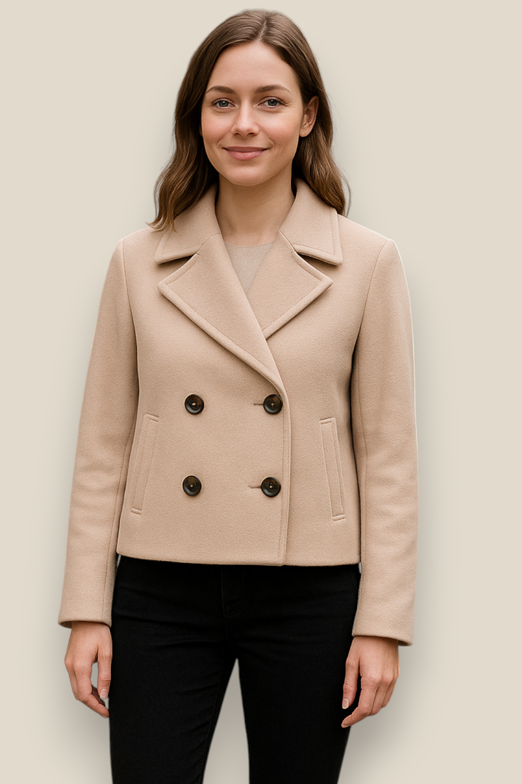 Women’s Wool Jacket, Double Breasted Lapel Coat, Warm Winter Overcoat
