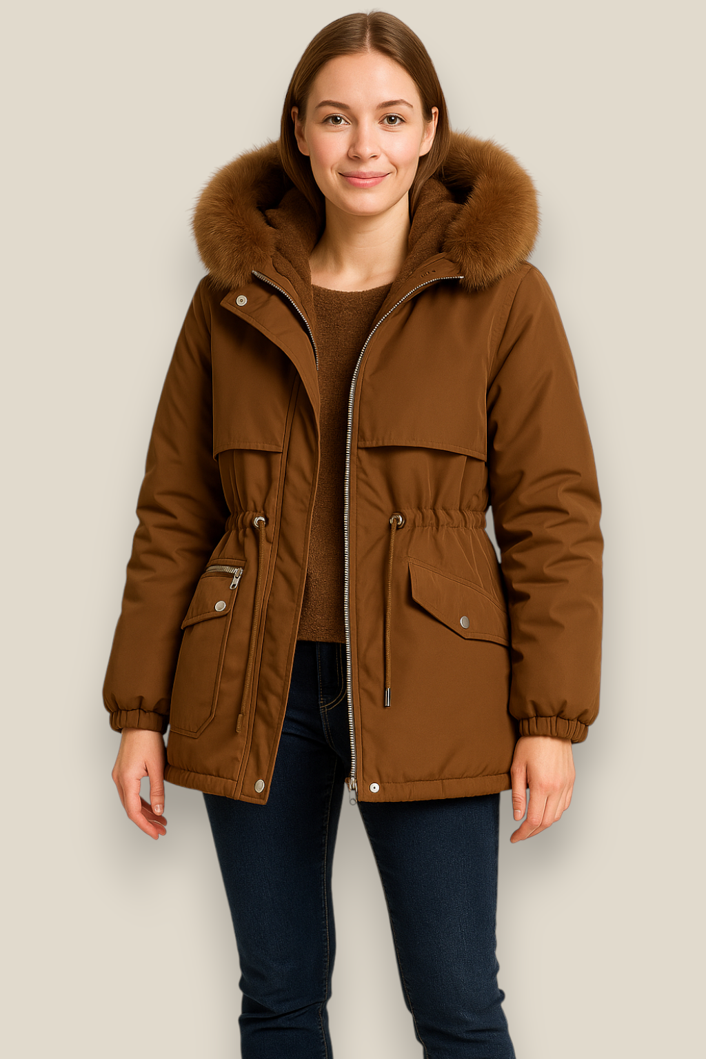 Women’s Fleece Hooded Down Jacket, Warm Winter Parka Coat