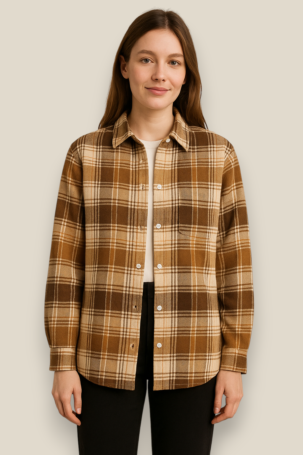 Women’s Plaid Flannel Shirt - Single Breasted Long Sleeve Winter Blouse