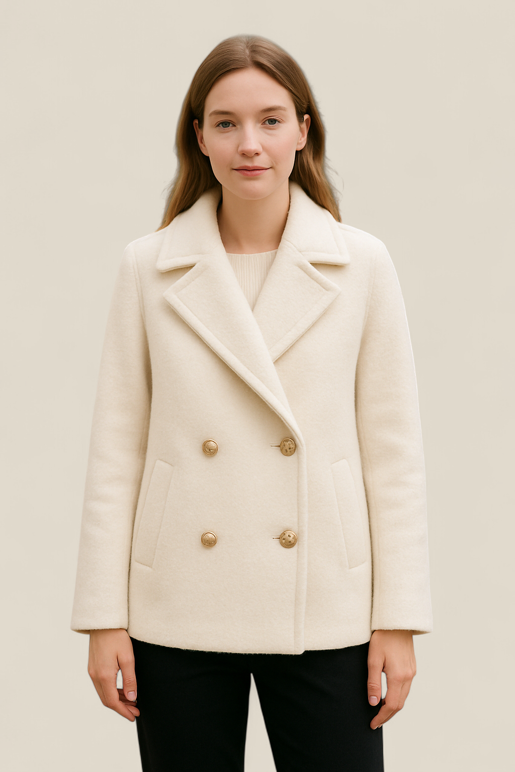 Women’s Double Breasted Coat, Pearl Button French Style Jacket, Warm Winter Top