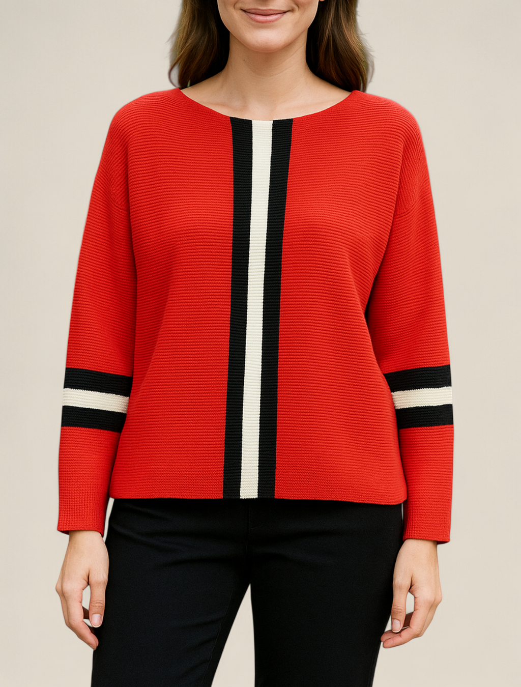 Women’s Vertical Stripe Jumper, Long Sleeve Casual Knit Top, Loose Fit Sweatshirt