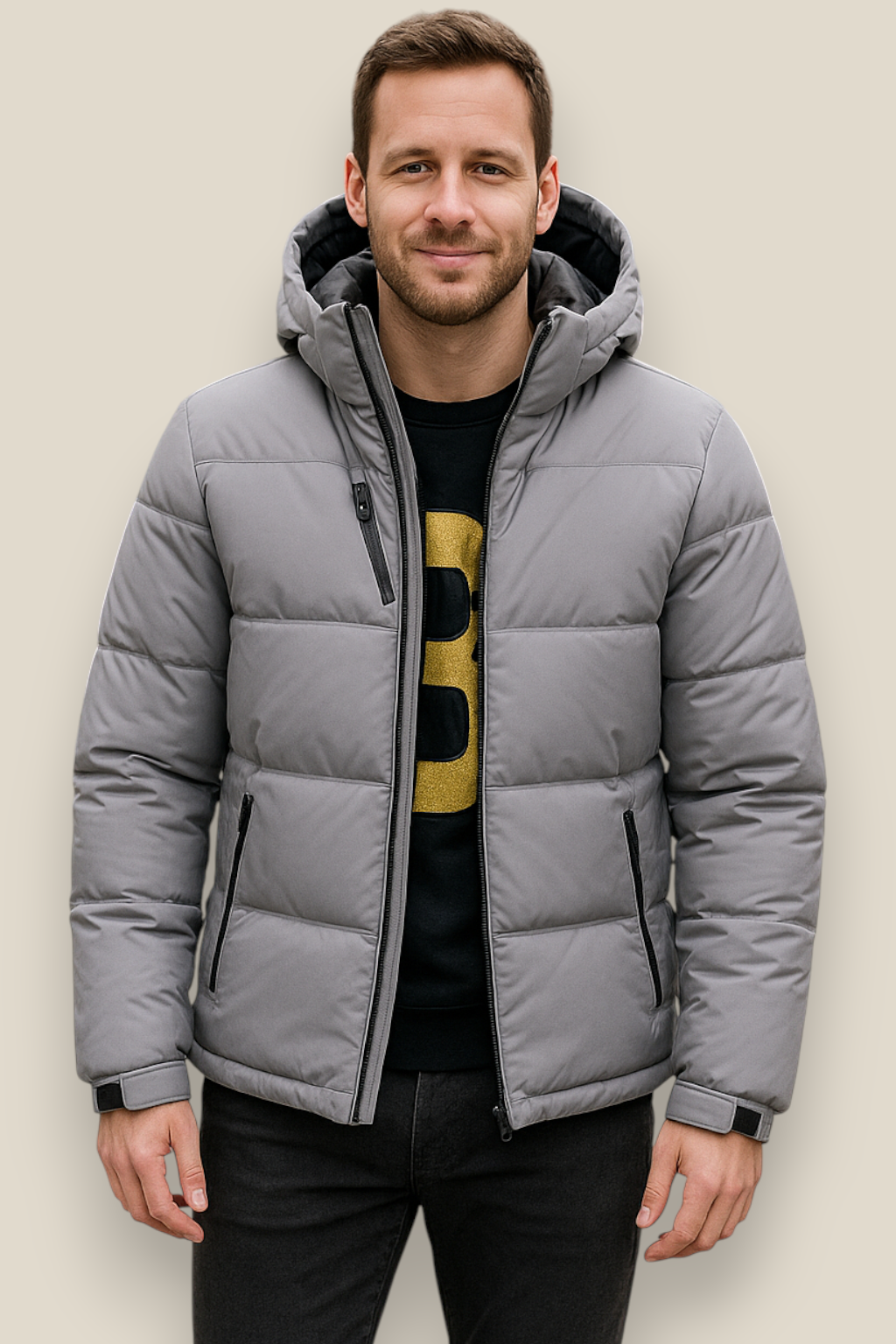 Men’s Hooded Puffer Jacket, Winter Down Coat, Warm Outerwear