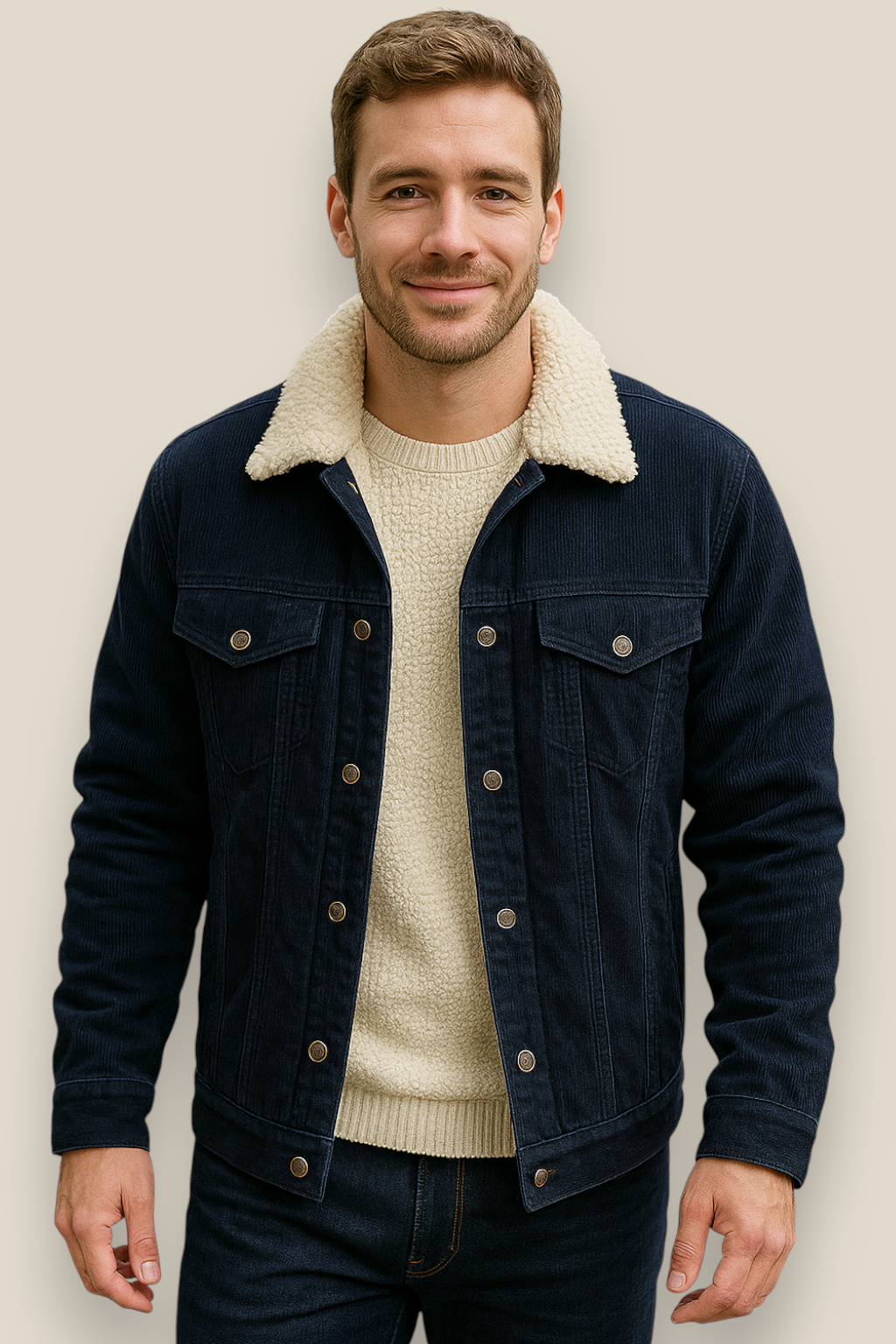 Men’s Corduroy Jacket, Thick Sherpa Fleece Lined Winter Coat, Warm Overcoat