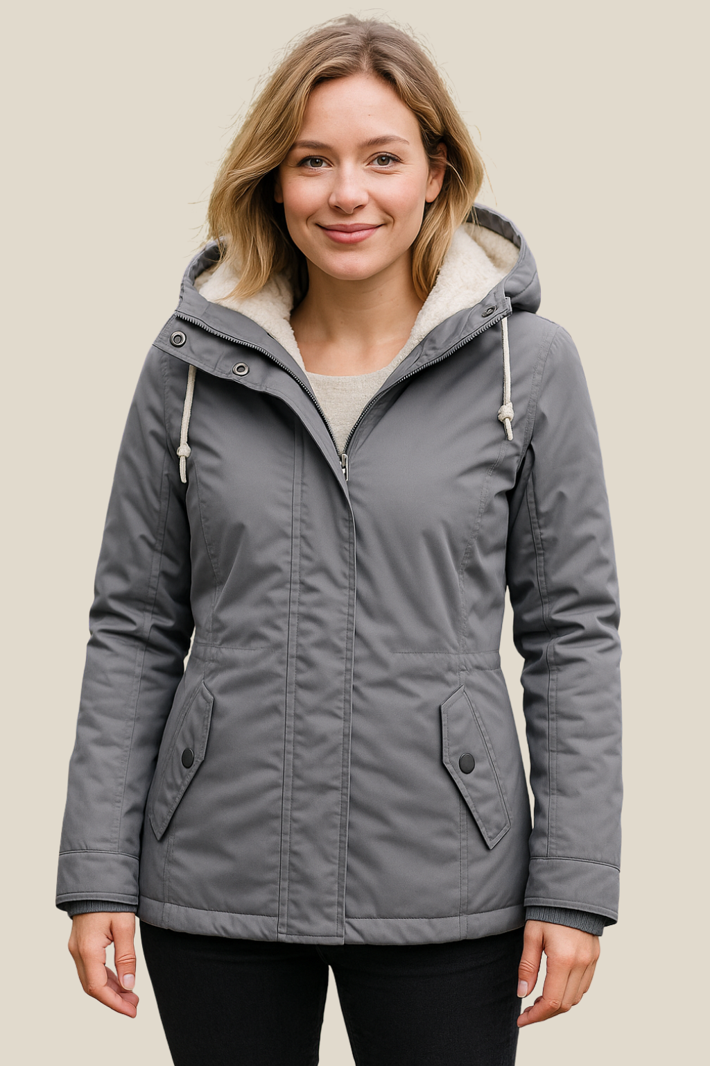 Women's Fleece Hooded Parka Jacket, Casual Thick Winter Coat With Zipper And Pockets