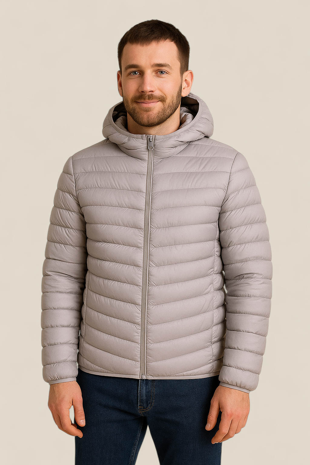Men’s Lightweight Down Jacket - Winter Hooded White Duck Feather Coat