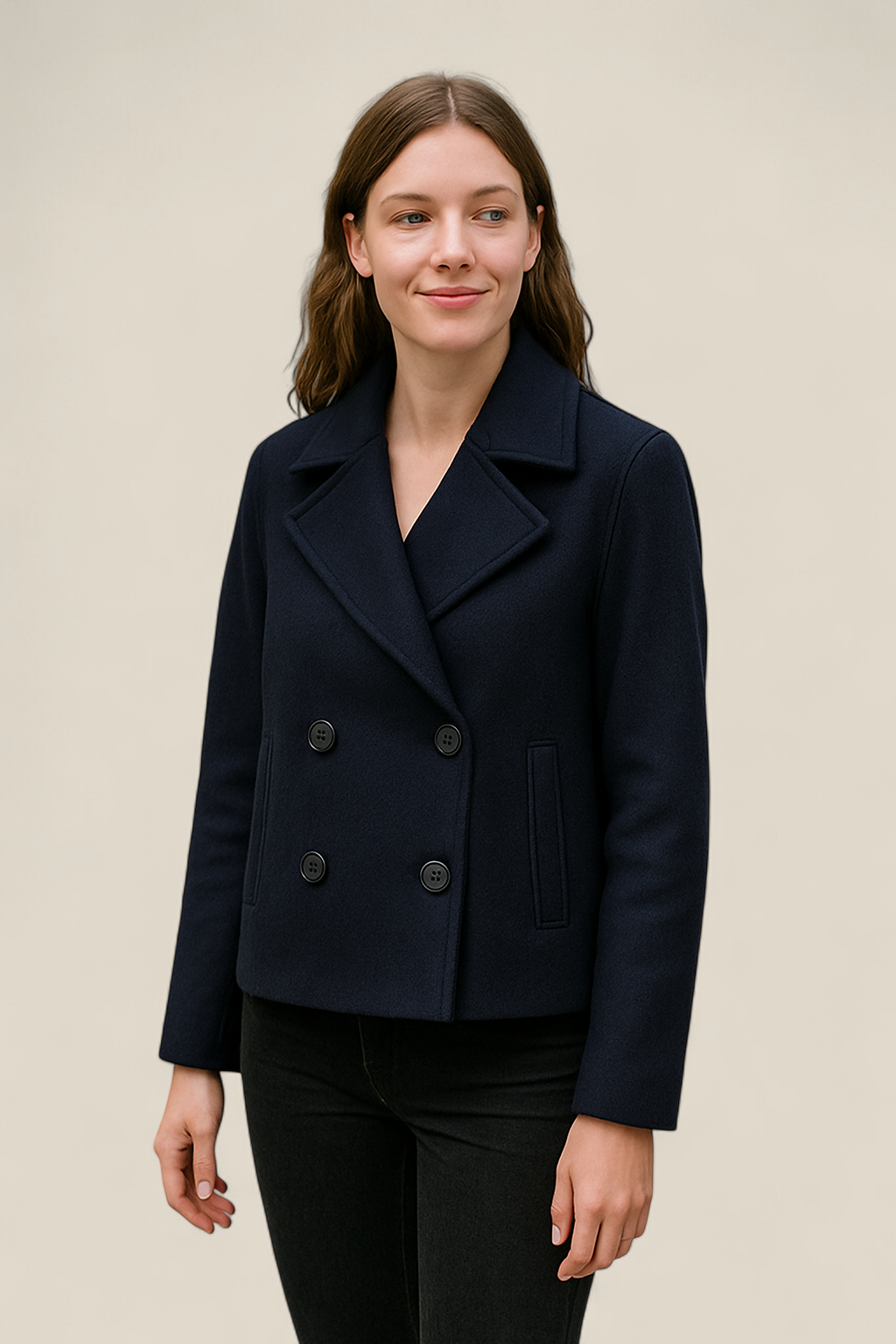 Women’s Woolen Blazer, Double Breasted Lapel Jacket, Warm Winter Coat